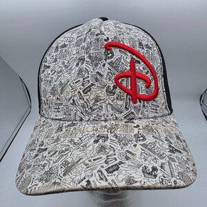 Disney D Black White Adult Snapback Hat Red Logo Adjustable Casual Outdoors